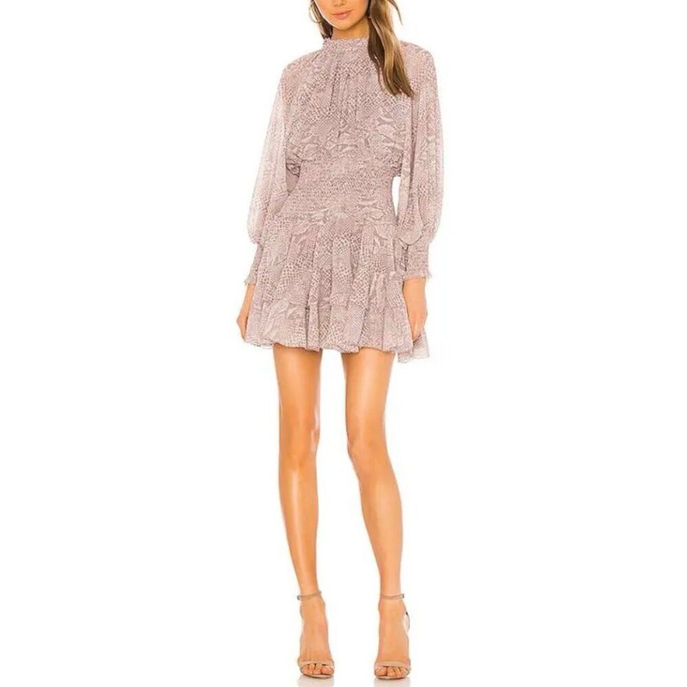 NWOT CLEOBELLA Emma Puff Sleeve Snakeskin Patterned Mid Ruched Dress Women's L